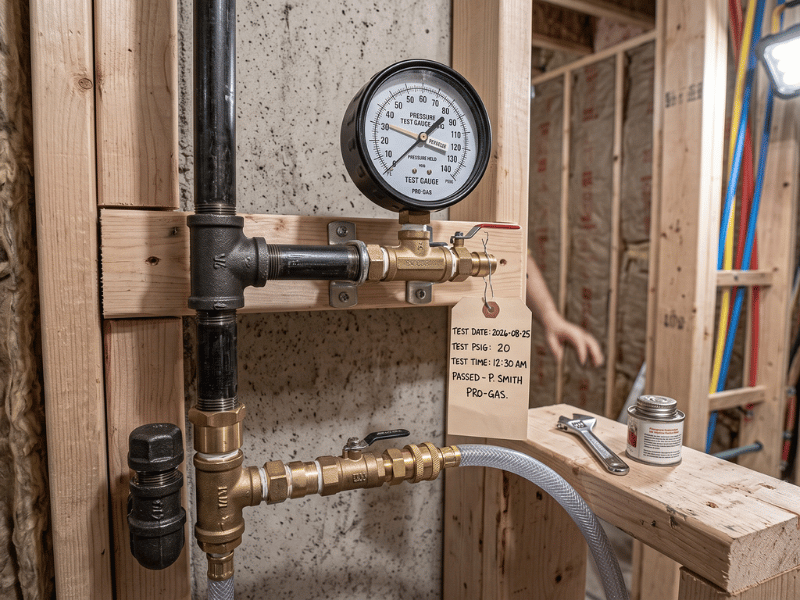 Gas Fitting — pressure test setup