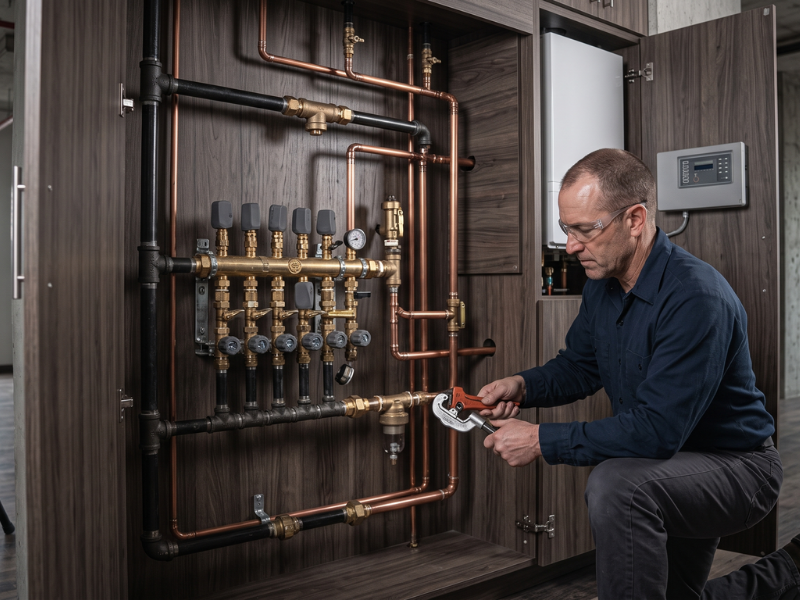Gas fitting work on a manifold