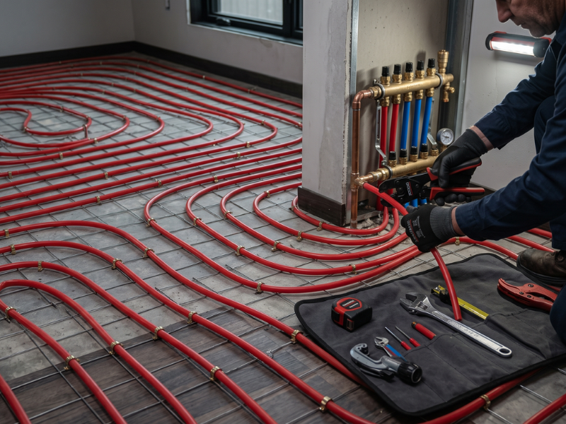 In-floor hydronic heating installation